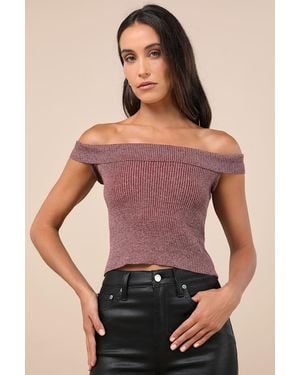 Daisy Street Total Charisma Marled Ribbed Off-The-Shoulder Crop Top - Purple
