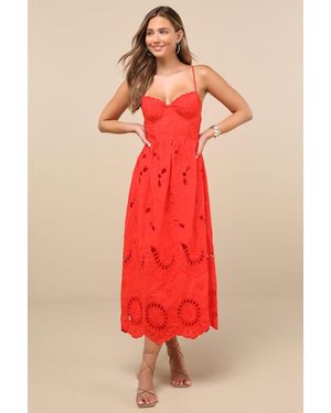 Lulus Jenora Bright Embroidered Bustier Midi Dress
