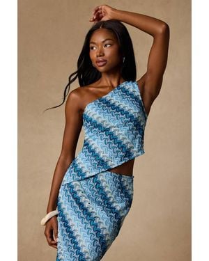 Lulus Fiala Multi Crochet Chevron One-Shoulder Top - Blue