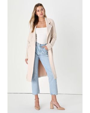 Lulus Chic Calling Suede Trench Coat - Blue