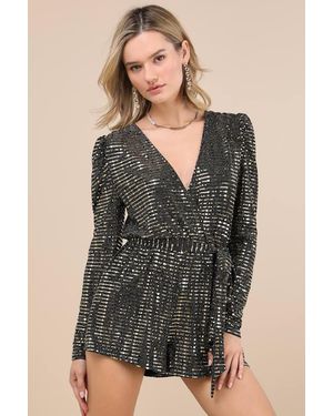 Lulus Bettie Metallic Long Sleeve Romper - Black
