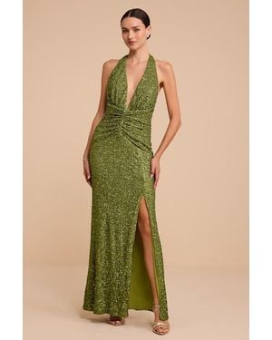 Lulus Esther Sequin Plunge Maxi Dress - Green