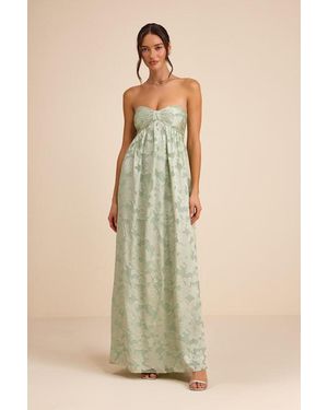 Lulus Danalia Sage Floral Burnout Strapless Maxi Dress - Natural