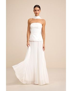 Lulus Eloise Jacquard Pleated Maxi Dress And Scarf Set - Natural