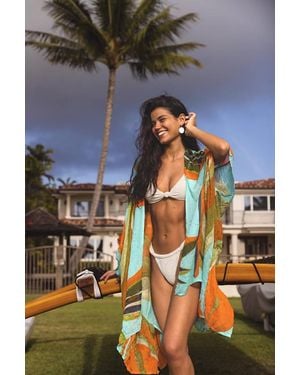 Lulus Kapua Aqua Leaf Print Cover-Up Shawl - Grey