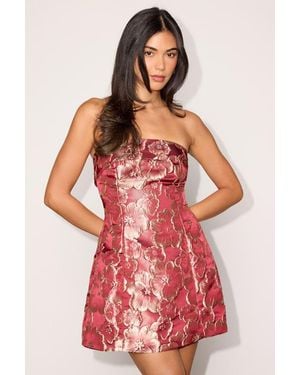 Lulus Kinara Floral Jacquard Strapless Mini Dress - Red
