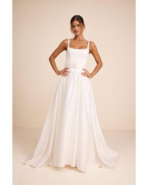 Lulus Ellington Satin Belted Drop Waist Maxi Dress - Natural