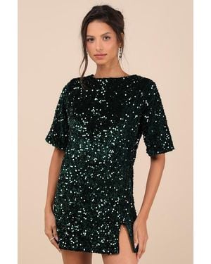 4th & Reckless Marca Sequin Tie-Back Short Sleeve Shift Dress - Black