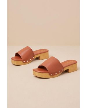 Lulus Paley Cognac Platform Slide Sandals - Natural