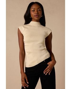Lulus Terry Light Mock Neck Asymmetrical Sweater Top - Black