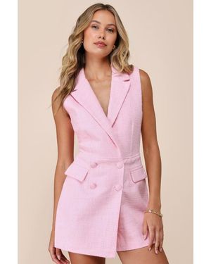 Steve Madden Paris Tweed Collared Romper - Pink