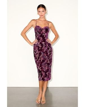 Lulus Moody Allure Plum Floral Velvet Burnout Lace-Up Midi Dress - Red