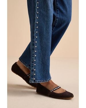 MIA Karolin Chocolate Suede Leather Rhinestone Ballet Flats - Natural