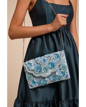Lulus Marlea Sequin Floral Crossbody Clutch - Blue