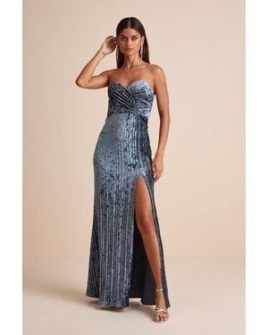 divine existence navy blue velvet tie front strapless maxi dress Basic Long Sleeve Maxi Dress