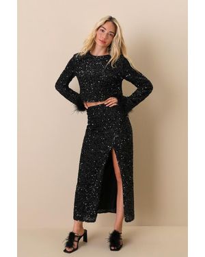 Lulus Sparkling Behavior Sequin High-Rise Midi Skirt - Black