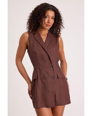 Steve Madden Paris Linen Collared Romper - Purple