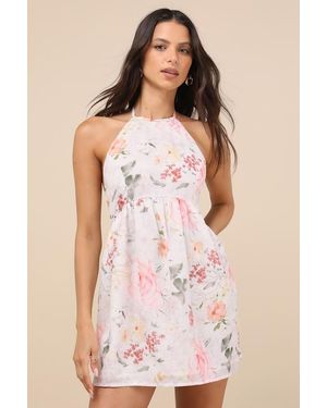 Lulus Alwynn Floral Halter Mini Dress - Pink