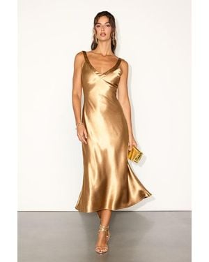 Lulus Perfectly Classy Satin Strappy Midi Dress - Metallic