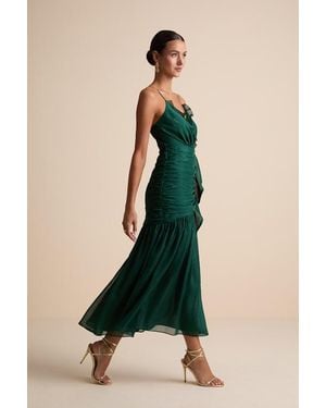 Lulus Stunning Soiree Emerald Lurex Ruched Midi Dress - Green