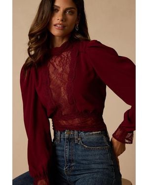 Lulus Lexia Lace Long Sleeve Top - Red