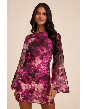 Lulus Jaleen Plum Floral Jacquard Bell Sleeve Mini Dress - Red