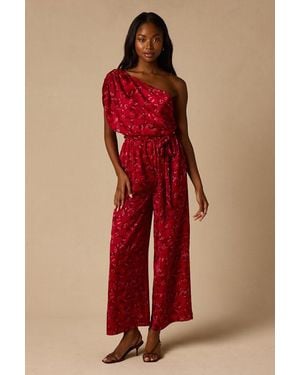 Lulus Diana Floral One-Shoulder Jumpsuit - Red