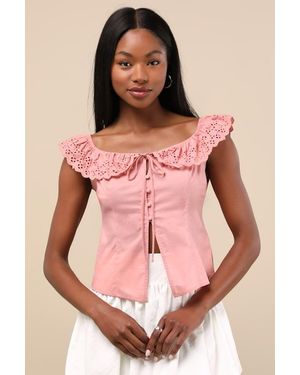 Lulus Alesana Eyelet Embroidered Button-Front Top - Pink