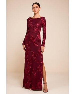 Lulus Josephine Floral Applique Mesh Maxi Dress - Red