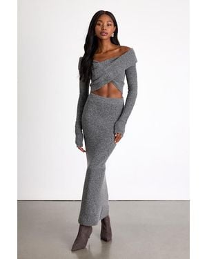 Lulus Alfina Knit High-Rise Maxi Skirt - Grey
