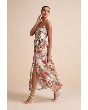 Lulus Lera Multi Paisley Print Surplice Midi Dress - Natural