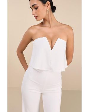 Lulus Power Of Love Strapless Jumpsuit - White
