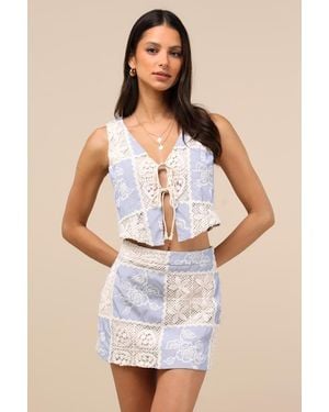 Lulus Elfreda And Cream Crochet Knit Patchwork Mini Skirt - White