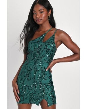 Lulus Alluring Shine Emerald Sequin One-Shoulder Mini Dress - Green