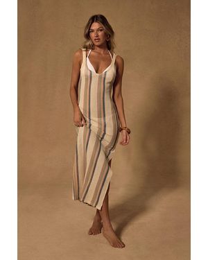 Lulus Cabana Striped Crochet Maxi Swim Cover-Up - Brown