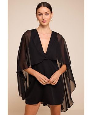 Lulus Jolia Cape V-Neck Mini Dress - Black