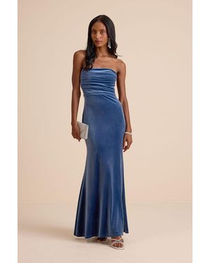 Lulus Maren Velvet Strapless Mermaid Maxi Dress - Blue