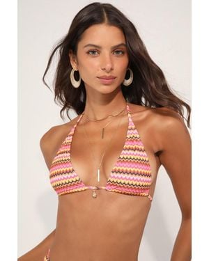 Kulani Kinis Waves Of Fun Multi Chevron Triangle Bikini Top - Orange