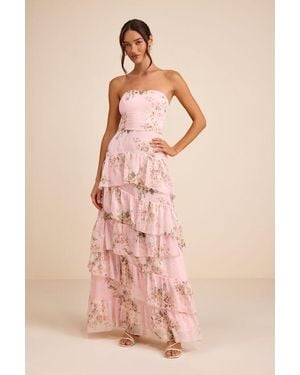 Lulus Niyati Blush Floral Strapless Tiered Maxi Dress - Pink