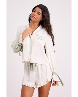 Lulus Kelda And Sage Satin Embroidered Two-Piece Pyjama Set - Natural