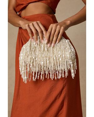 Lulus Excellency Beaded Fringe Crossbody Clutch - Brown