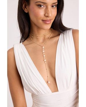 Ettika Coastal Pearl 14Kt Layered Lariat Necklace - Brown