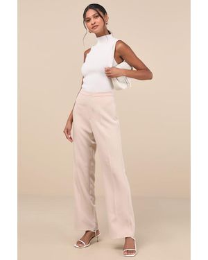 Lulus Chic Muse High-Rise Straight Leg Trouser Pants - Natural