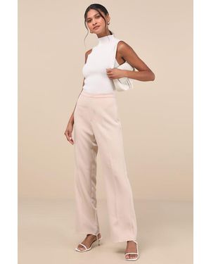 Lulus Chic Muse High-Rise Straight Leg Trouser Pants - Natural