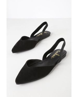 Lulus Mae Suede Pointed-Toe Slingback Flats - Black