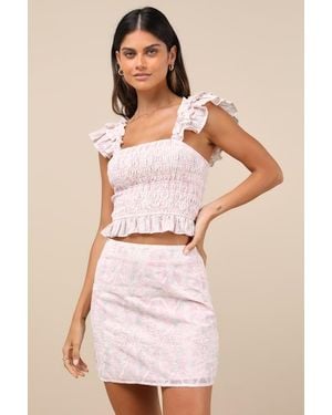 Lulus Haddie Embroidered High-Rise Mini Skirt - Pink