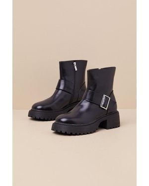 Lulus Mirrabelle Buckle Platform Ankle Boots - Black