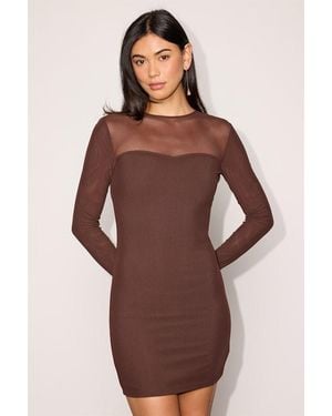 Lulus Maurice Mesh Long Sleeve Bodycon Dress - Brown