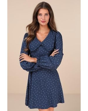 Lulus Sweetie Aura Dark Polka Dot Mini Dress - Blue