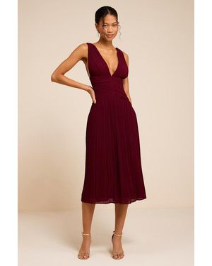 Lulus Kelina Pleated Drop Waist Midi Dress - Red